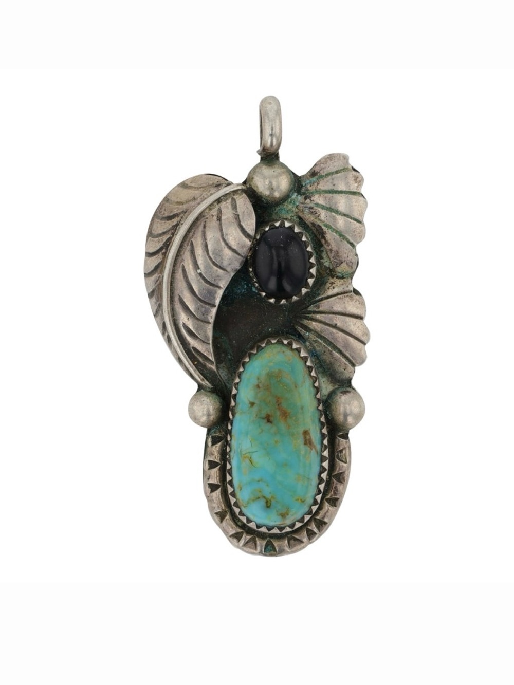 Ed Tsosie Navajo Vintage Turquoise & Black Onyx Pendant